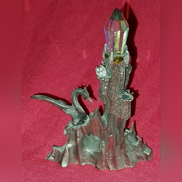 Vintage 1986 Perth Pewter Dragons Castle Figurine w/ Crystals 4.5" x 3" - Picture 2 of 7